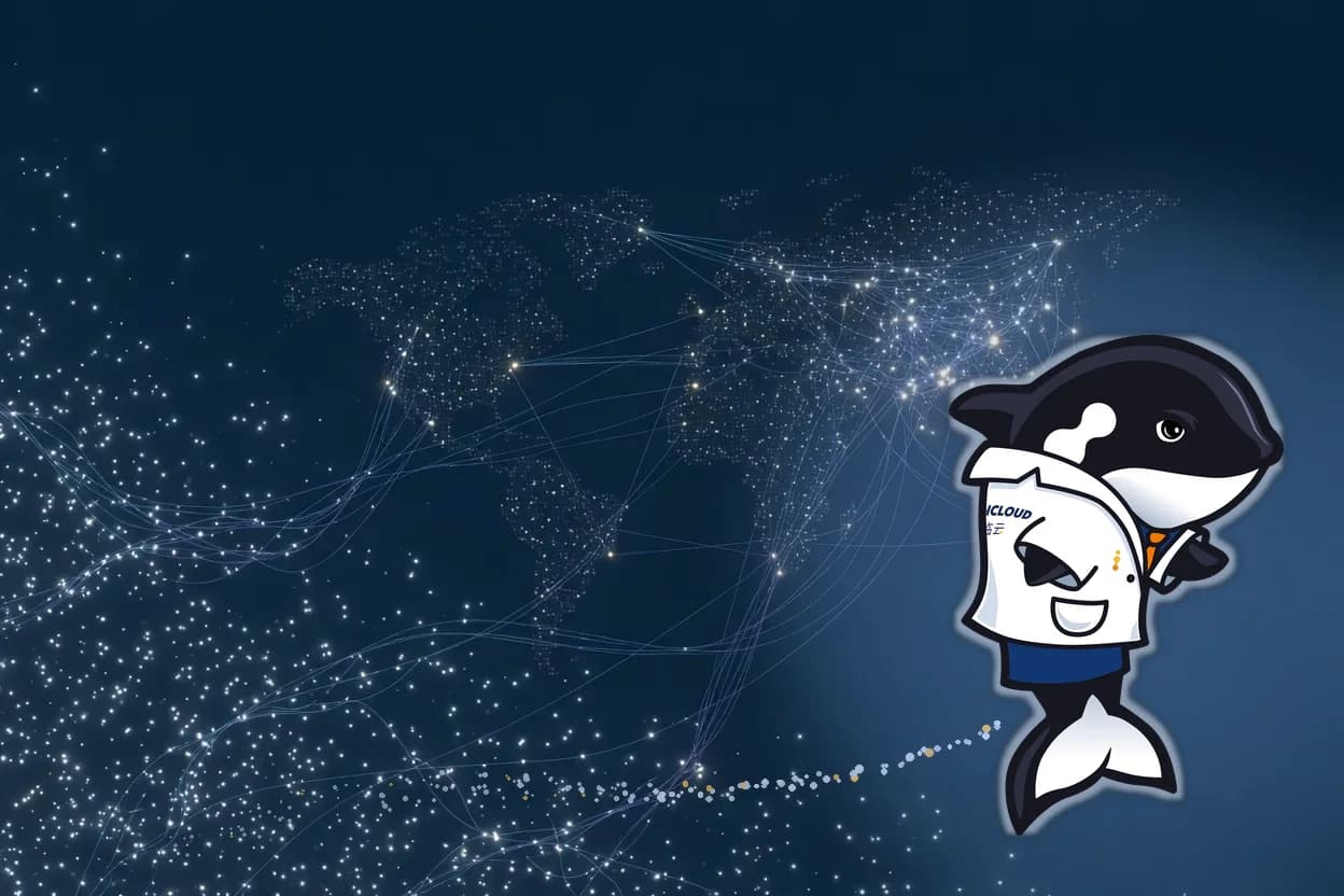 The EClinCloud orca mascot swimming through data points that converge into a global evidence network